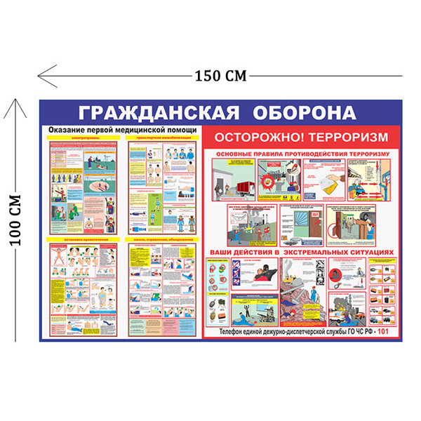 Стенд Гражданская оборона 100х150см (5 плакатов)